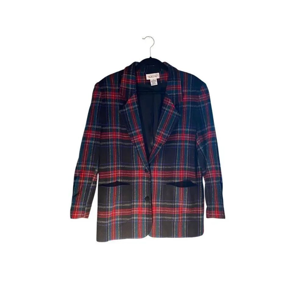 Talbots vintage 90s women’s wool tartan plaid blazer to button oversized size me